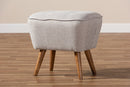 Wallis Greyish Beige Fabric Upholstered Walnut Brown Ottoman Baxton