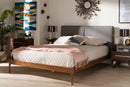 Eliya Gray Fabric Upholstered Walnut Finished King Size Platform Bed Baxton