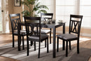 Milagra Espresso Brown Finished and Gray Fabric Upholstered 5-Piece Dining Set Baxton