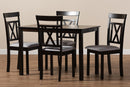 Milagra Espresso Brown Finished and Gray Fabric Upholstered 5-Piece Dining Set Baxton