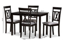 Milagra Espresso Brown Finished and Gray Fabric Upholstered 5-Piece Dining Set Baxton