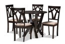Leonice Sand Fabric Upholstered and Dark Brown 5-Piece Dining Set Baxton