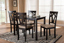 Helina Espresso Brown Finished and Sand Fabric Upholstered 5-Piece Dining Set Baxton