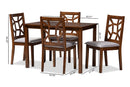 Caspia Walnut Finished and Gray Fabric Upholstered 5-Piece Dining Set Baxton