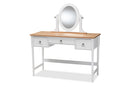 Audra White 3-Drawer Wood Vanity Table w/Mirror Baxton