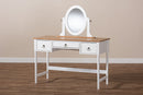 Audra White 3-Drawer Wood Vanity Table w/Mirror Baxton