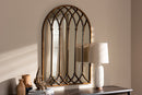 Malcolm Farmhouse Antique Bronze Finished Arched Window Accent Wall Mirror Baxton