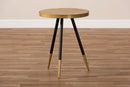 Alarice Round Walnut Wood and Metal End Table w/Two-Tone Black and Gold Legs Baxton
