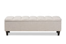 Beyla Beige Fabric Upholstered Dark Brown Storage Bench Ottoman Baxton