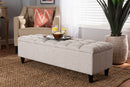 Beyla Beige Fabric Upholstered Dark Brown Storage Bench Ottoman Baxton