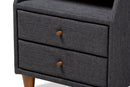 Remy Charcoal Fabric Upholstered 2-Drawer Wood Nightstand Baxton