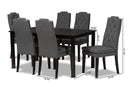 Newcastle Dark Gray Fabric Upholstered and Dark Brown 7-Piece Dining Set Baxton