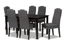 Newcastle Dark Gray Fabric Upholstered and Dark Brown 7-Piece Dining Set Baxton