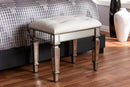 Jana Off White Fabric Upholstered Mirrored Ottoman Vanity Bench Baxton
