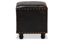 Ulyana Rustic Dark Brown Faux Leather Wood Storage Ottoman w/Book Spine Drawer Baxton