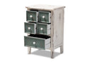 Giuliana Distressed White and Teal 5-Drawer Storage Cabinet Baxton