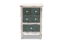 Giuliana Distressed White and Teal 5-Drawer Storage Cabinet Baxton