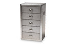 Mari French Industrial Silver Metal 5-Drawer Accent Storage Cabinet Baxton