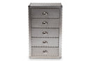 Mari French Industrial Silver Metal 5-Drawer Accent Storage Cabinet Baxton