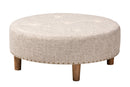 Variel Beige Fabric Upholstered Natural Wood Cocktail Ottoman Baxton