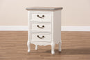 Gould Two Tone Natural Whitewashed Oak and White 3-Drawer End Table Baxton