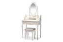 Excel White 2Pc Vanity Table w/Mirror and Ottoman Baxton