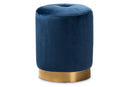Noland Glam Navy Blue Velvet Fabric Upholstered Gold-Finished Ottoman Baxton