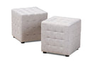 Sonore Greyish Beige Fabric Upholstered Tufted Cube Ottoman Set of 2 Baxton
