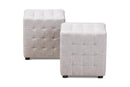 Sonore Greyish Beige Fabric Upholstered Tufted Cube Ottoman Set of 2 Baxton