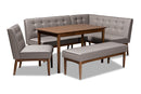 Mabel Gray Fabric Upholstered 5-Piece Wood Dining Nook Set Baxton