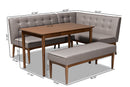 Mabel Gray Fabric Upholstered 4Pc Wood Dining Nook Set Baxton