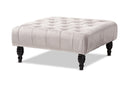 Delaire Gray Velvet Fabric Upholstered Button Tufted Cocktail Ottoman Baxton