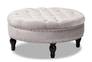 Jeane Gray Velvet Fabric Upholstered Button Tufted Cocktail Ottoman Baxton