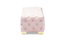 Gates Light Pink Velvet Fabric Gold Finished Button Tufted Bench Ottoman Baxton