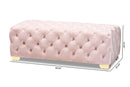 Gates Light Pink Velvet Fabric Gold Finished Button Tufted Bench Ottoman Baxton