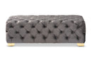 Gates Gray Velvet Fabric Upholstered Gold Finished Button Tufted Bench Ottoman Baxton