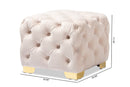 Gates Light Beige Velvet Fabric Upholstered Gold Finished Button Tufted Ottoman Baxton