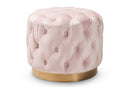 Panchali Light Pink Velvet Fabric Upholstered Gold-Finished Ottoman Baxton