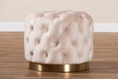 Panchali Light Beige Velvet Fabric Upholstered Gold-Finished Ottoman Baxton