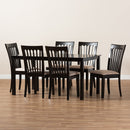 Athena Sand Fabric Upholstered Espresso Brown 7-Piece Dining Set Baxton