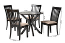 Crossroads Modern Sand Fabric and Dark Brown 5-Piece Dining Set Baxton