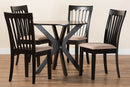 Crossroads Modern Sand Fabric and Dark Brown 5-Piece Dining Set Baxton