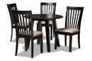 Harena Sand Fabric Upholstered and Dark Brown 5-Piece Dining Set Baxton
