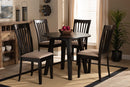 Harena Sand Fabric Upholstered and Dark Brown 5-Piece Dining Set Baxton