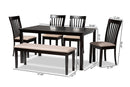 Athena Sand Fabric Upholstered and Dark Brown 6-Piece Dining Set Baxton