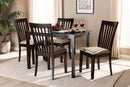 Athena Sand Fabric Upholstered Espresso Brown 5-Piece Dining Set Baxton