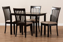 Athena Sand Fabric Upholstered Espresso Brown 5-Piece Dining Set Baxton