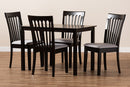 Athena Gray Fabric Upholstered Espresso Brown 5-Piece Dining Set Baxton