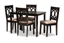 Aspen Sand Fabric Upholstered Espresso Brown 5-Piece Dining Set Baxton