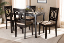 Aspen Sand Fabric Upholstered Espresso Brown 5-Piece Dining Set Baxton